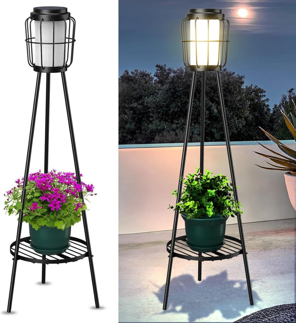 2 Pack Solar Lights Outdoor with Plant Stands - Solar Floor Lamp & Street Lights with Metal Tripod - Patio Decor for Garden, Yard, Pathway, Driveway, Porch
