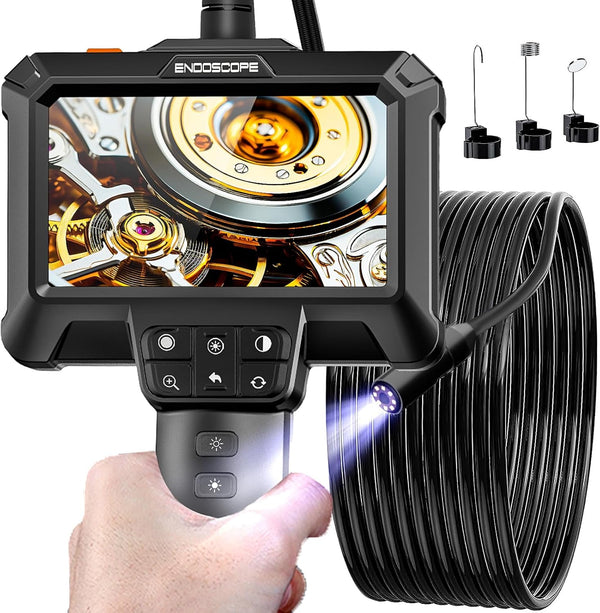 Endoscope Camera with Light - IP67 Waterproof Borescope Camera with 8 Adjustable LED Lights | 4.3" LCD Screen Borescope | HD 1080P Inspection Cameras with 16.5Ft Semi-Rigid Cord Tools for Men