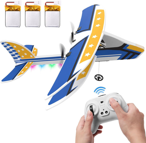 RC Plane, 2.4GHZ Remote Control Airplane W/ 3 Batteries & 6-Axis Gyro Stabilizer, 2CH RTF RC Glider Toy for Beginners Kids Boys Girls