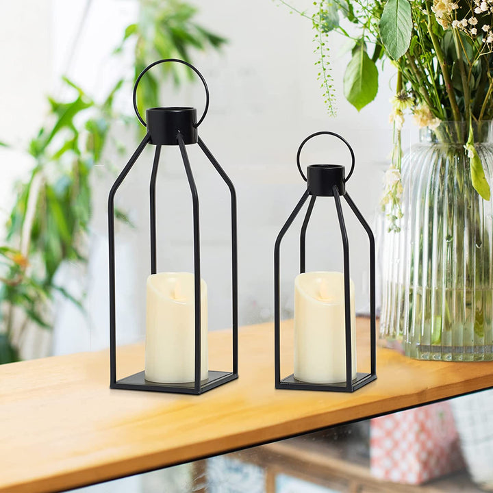 Black Metal Lantern with Timer Candle