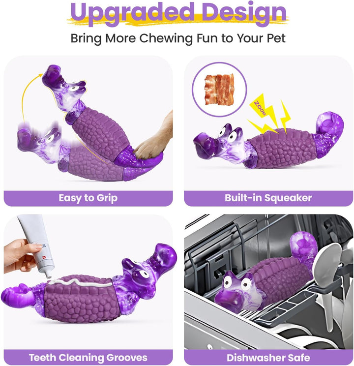 Tough Dog Chew Toys for Aggressive Chewers, Squeaky Indestructible Dog Toy to Keep Them Busy & Reduce Boredom for Medium, Large Breed, Bacon Flavor