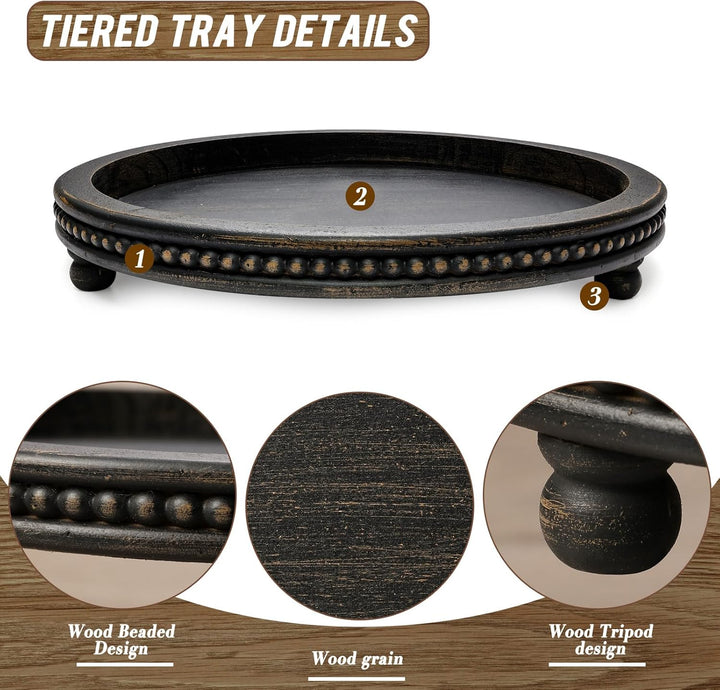 Black Beaded Wooden Tray for Home Decor