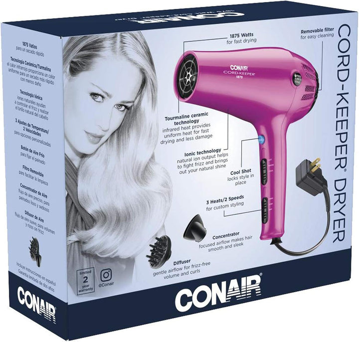 1875W Pink Cord-Keeper Hair Dryer