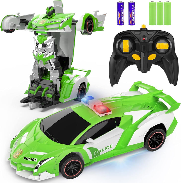 Remote Control Car - Transform Toys Car Robot, One Button Deformation to Robot with Flashing Light, 2.4Ghz 1:18 Scale Transforming  Car Kids Toys with 360 Degree Rotating, Girls Boys Toys