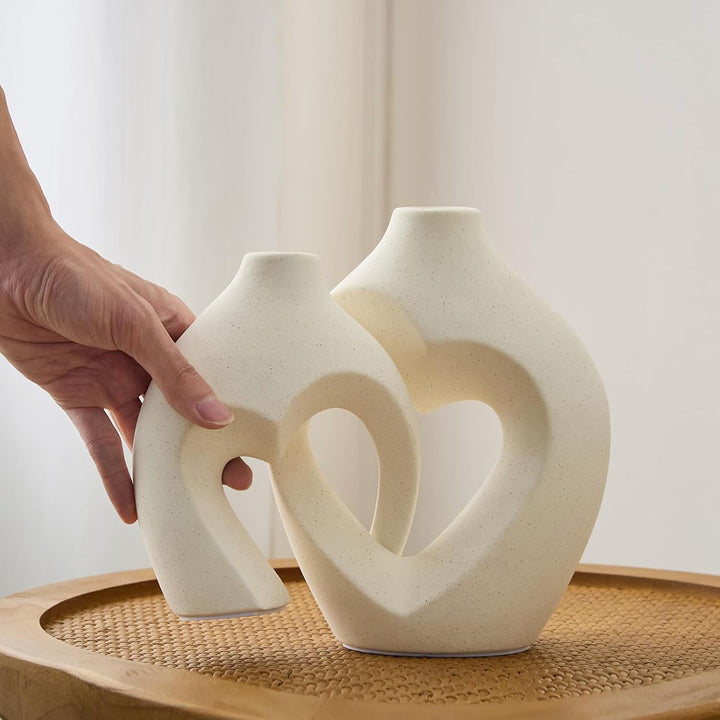 Heart Shaped Ceramic Vases Set of 2