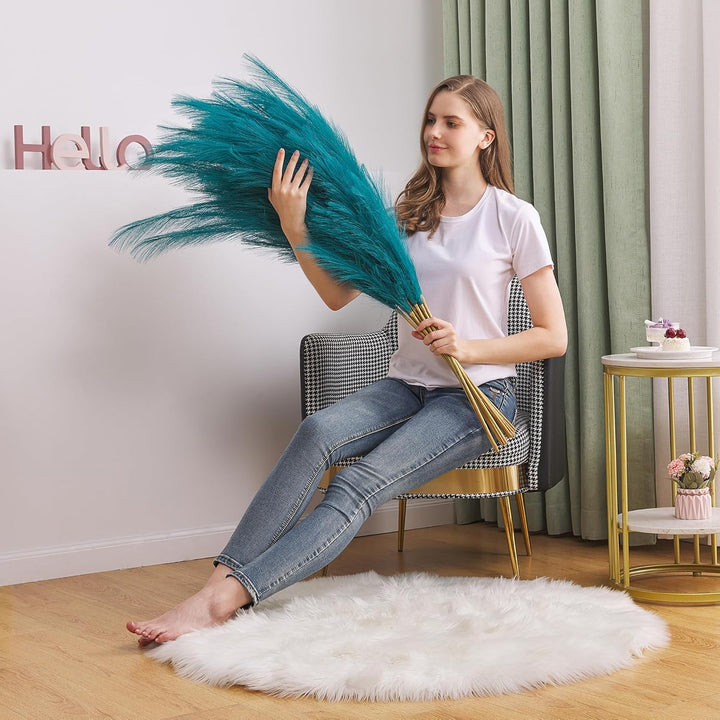 Blue Faux Pampas Grass 7PCS - 3.75Ft Decor