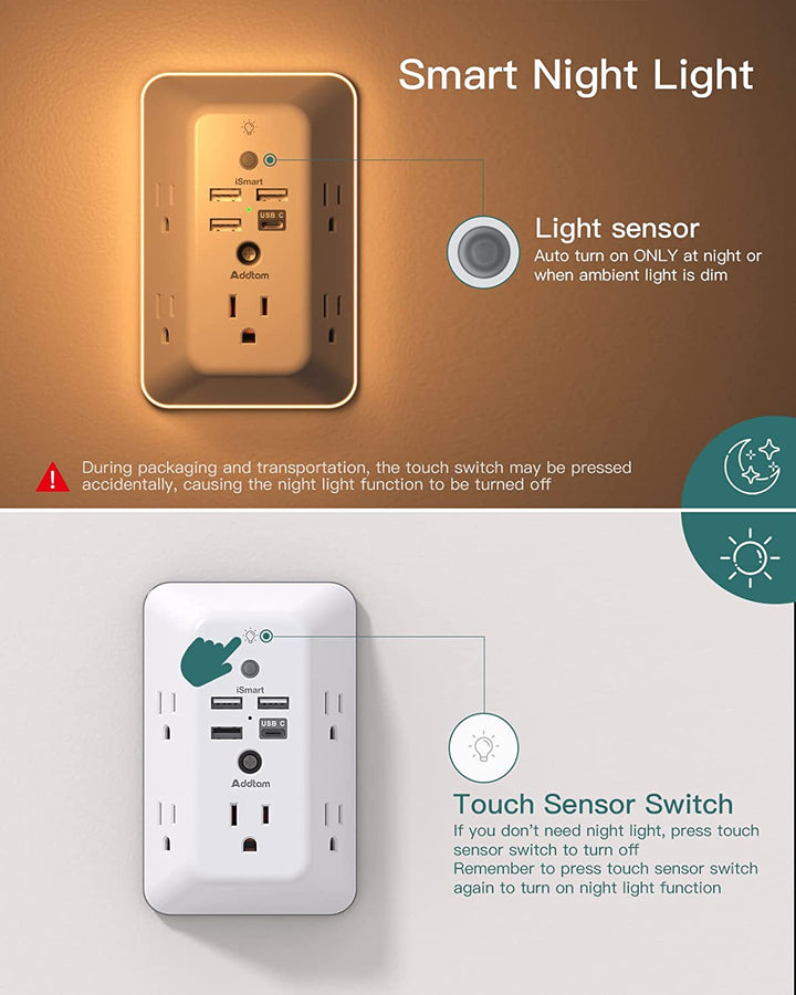 5-Outlet Surge Protector with USB & Night Light