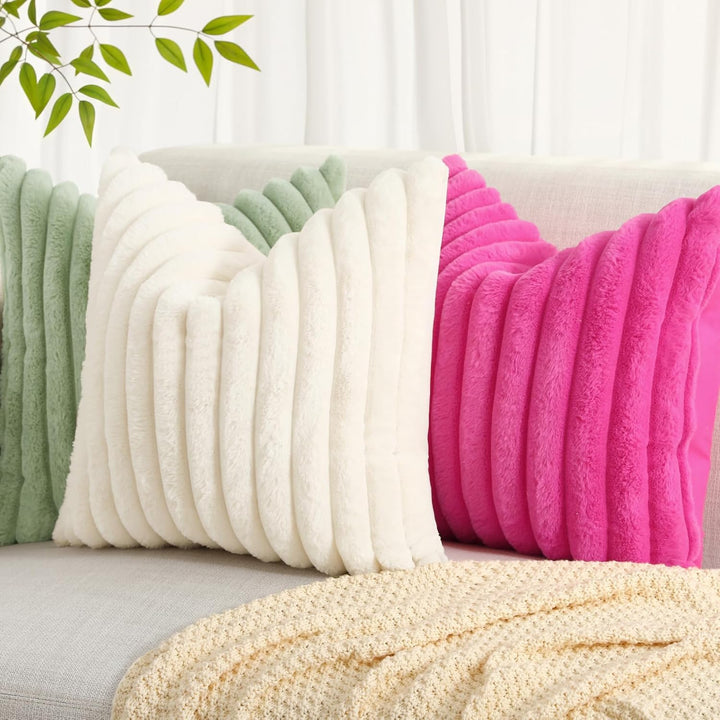 Faux Fur Striped Pillow Covers Set of 2