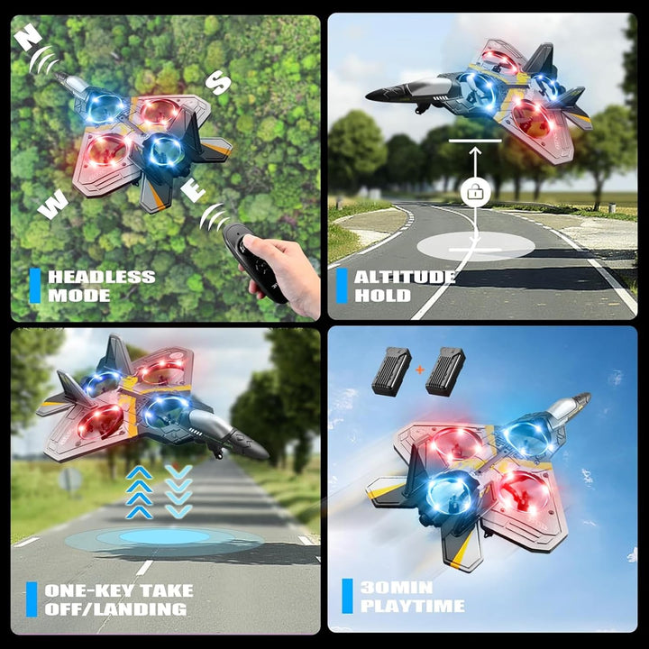 V17 Foam Remote Control Airplanes Rc Planes for Kids  4-7 8-16, Remote Control Planes Fighter Jet with Light, 360° Flip Fighter Jet Toy, Gravity Sensing, Stunt Roll, Gifts for Kids Boys