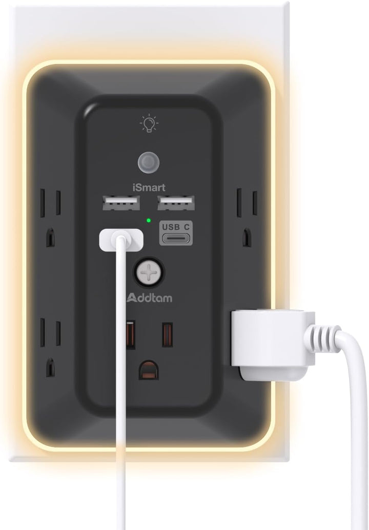 5-Outlet Surge Protector with USB & Night Light