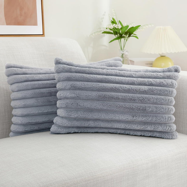 Faux Fur Striped Pillow Covers Set of 2