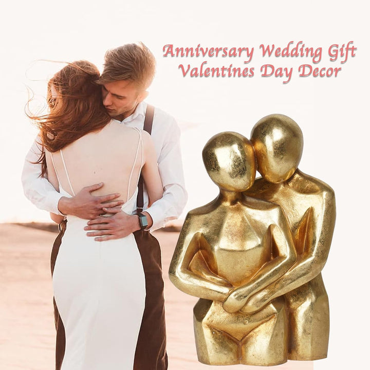 Modern Gold Hugging Couple Statue