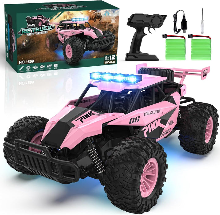 Remote Control Car, 2.4Ghz High Speed 33KM/H RC Cars Toys, 1:12 Monster RC Truck off Road with LED Headlight and Rechargeable Battery Gifts for  Boys 8-12
