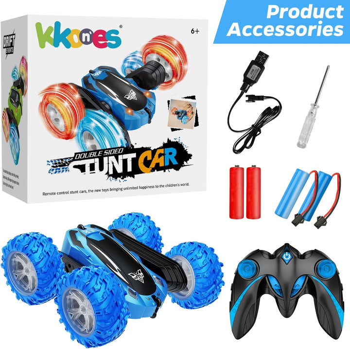 Remote Control Car, 2.4Ghz Double Sided 360° Flips Rotating Electric Race RC Stunt Car, LED Wheel & Headlight High Speed off Road Cars Toy Gift for 3 4 5 6 7 8-12 Year Old Boy Toys (Blue)