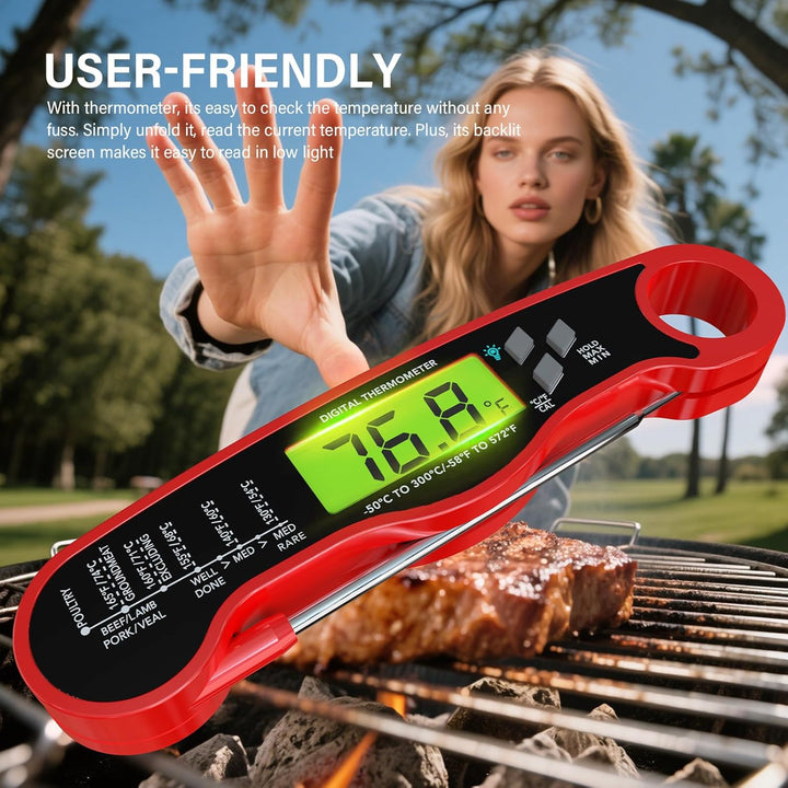 "Instant Read Meat Thermometer - Red
