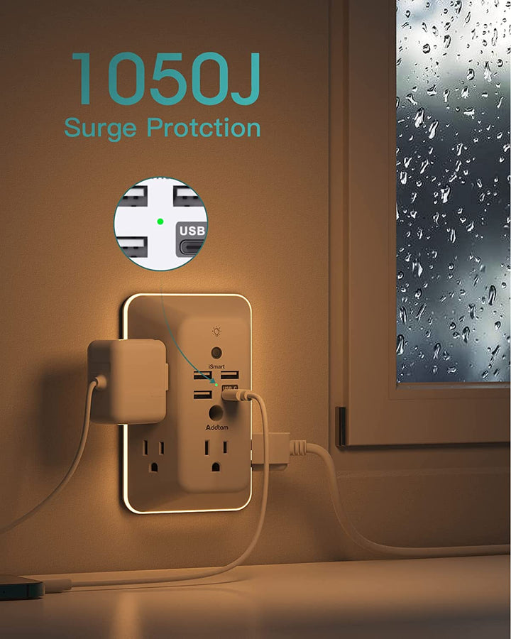 5-Outlet Surge Protector with USB & Night Light