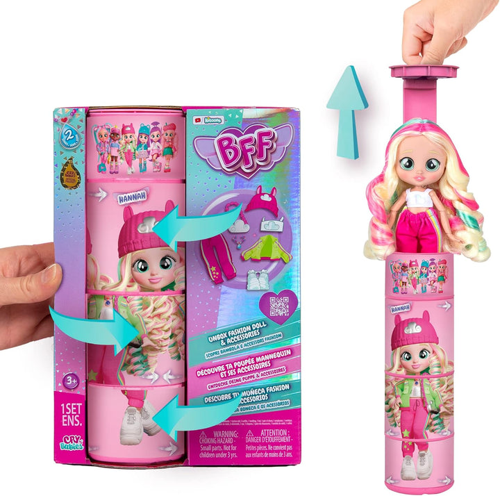 BFF Hannah Fashion Doll with 9+ Surprises Including Outfit and Accessories for Fashion Toy, Girls and Boys Ages 4 and Up, 7.8 Inch Doll, Multicolor
